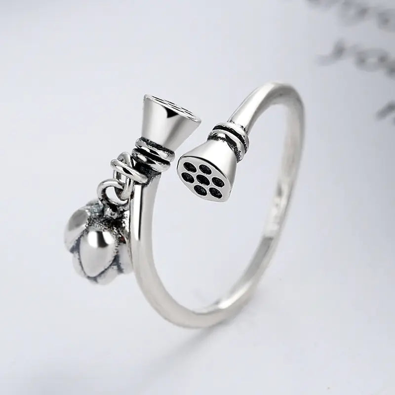 Vintage Distressed Lotus Ring in S925 Sterling Silver