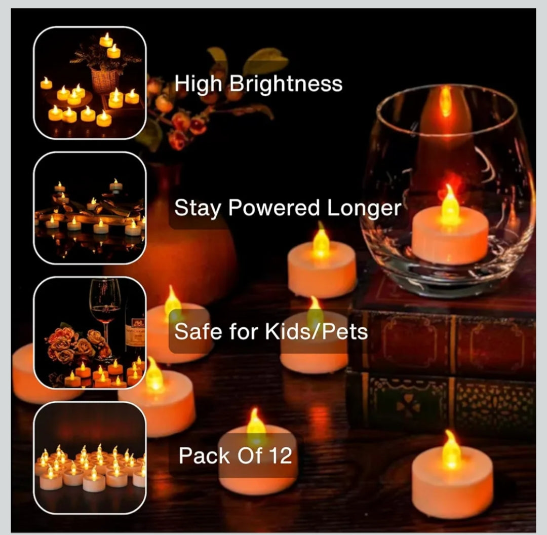 Plastic Flameless LED Tealight White Candles Smokeless Candles -12