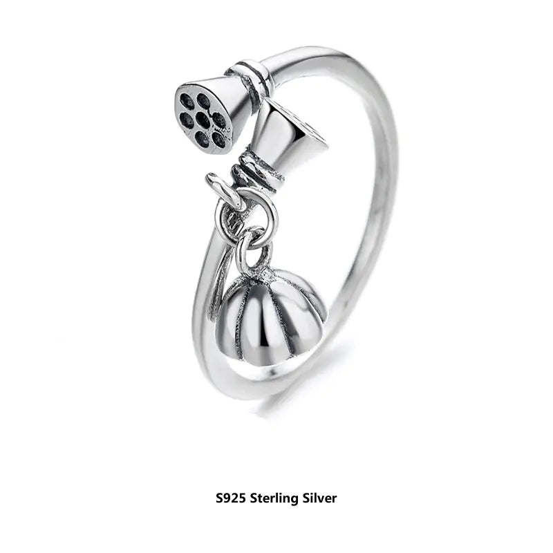 Vintage Distressed Lotus Ring in S925 Sterling Silver